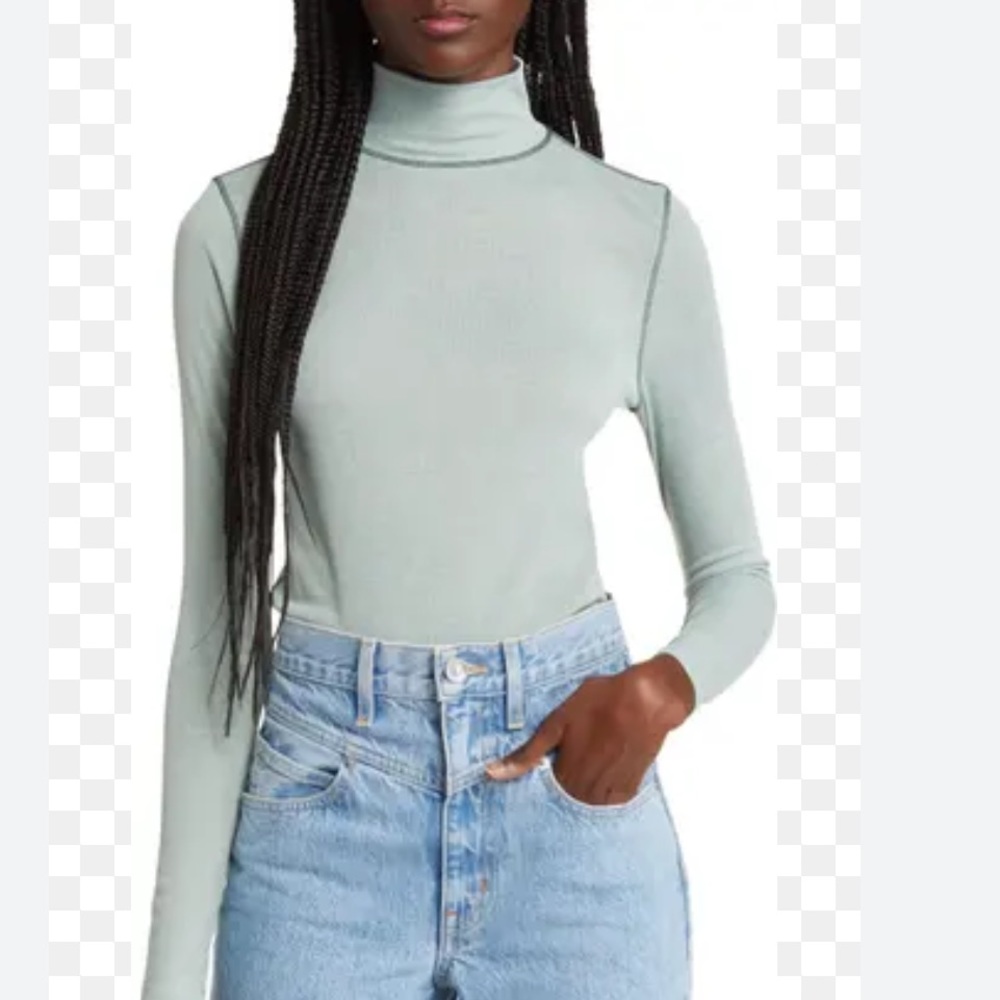 NWT Madewell Semi-Sheer Mockneck Tee In Hthr Sage Breeze